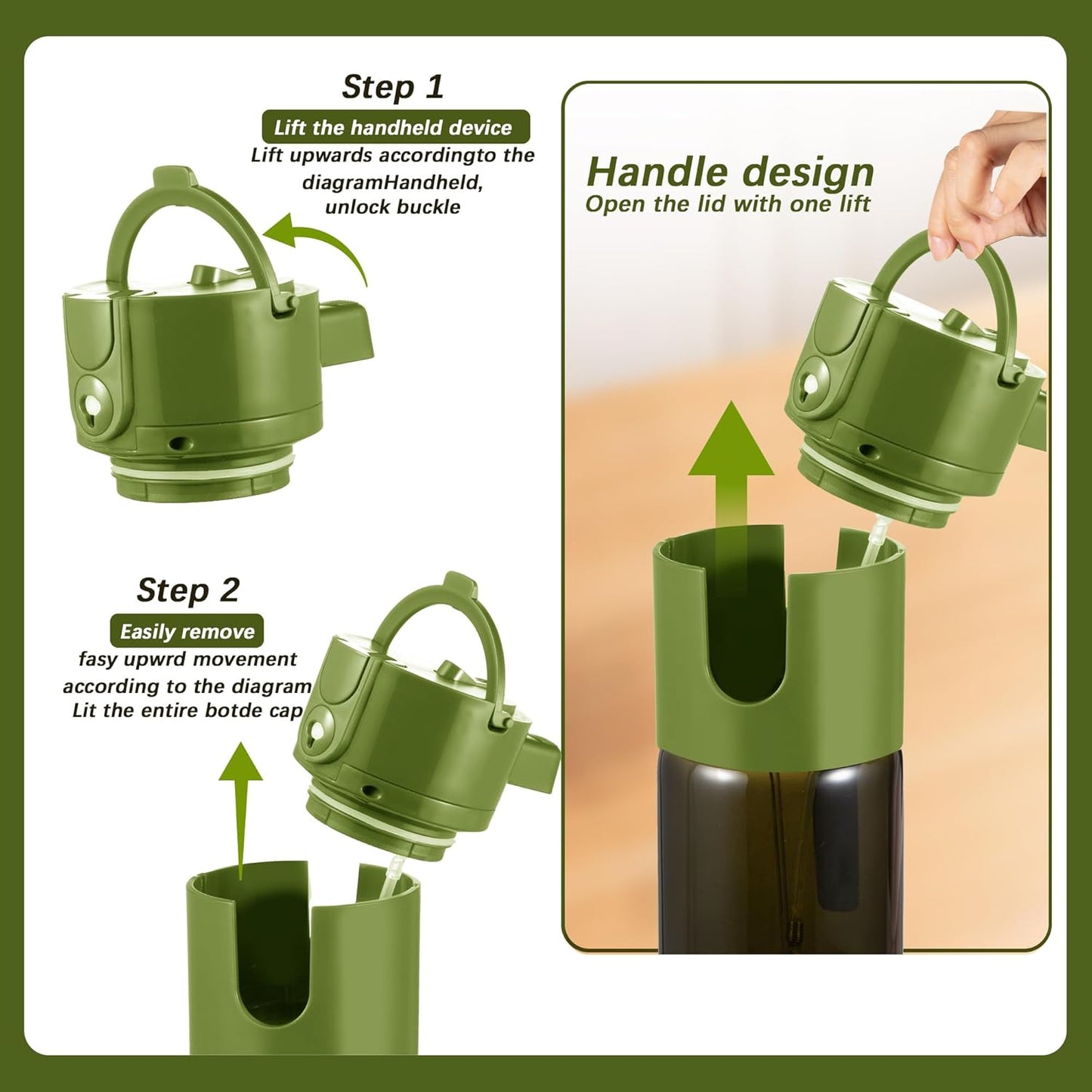 Skiennix Olive Oil Dispenser Bottle - 2 In 1 Sprayer for Cooking | 17oz/500ml, Light Blockage, Green