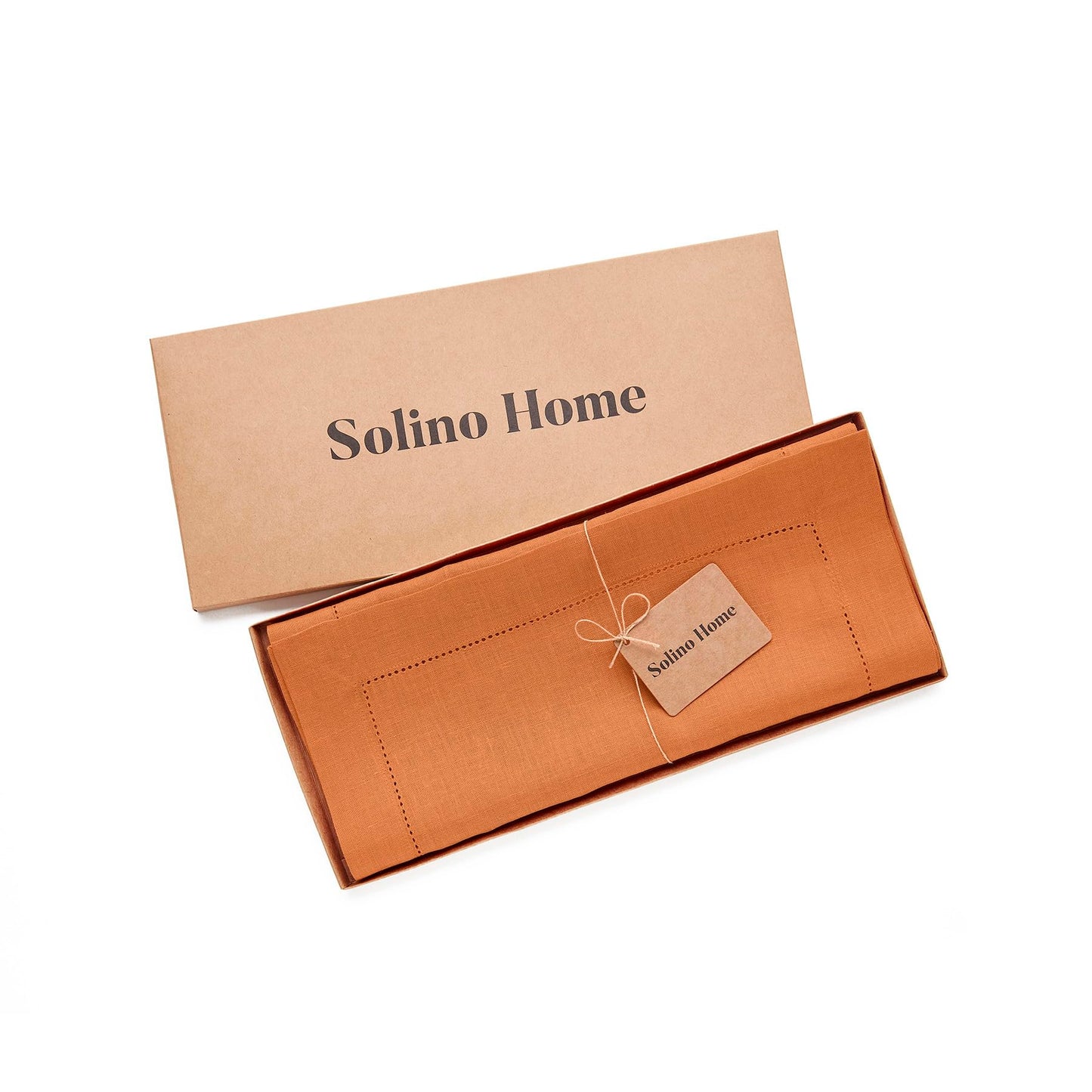 Solino Home Linen Pumpkin Table Runner 144 Inches Long - 100% Pure Linen Extra Long Table Runner 14 x 144 Inch - Classic Hemstitch