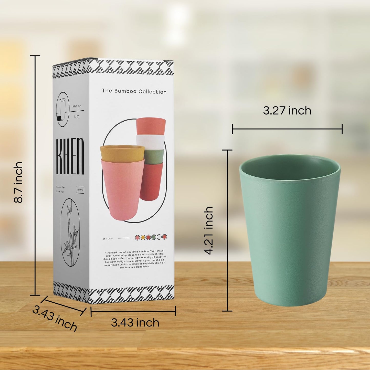 Wheat Straw & Bamboo Cups | Set of 6 Unbreakable 12oz Drinking Glasses, Premium, Reusable & Dishwasher Safe, 6 Vibrant Colors for Water, Juice or Coffee, Eco-Friendly Alternative to Plastic Glassware