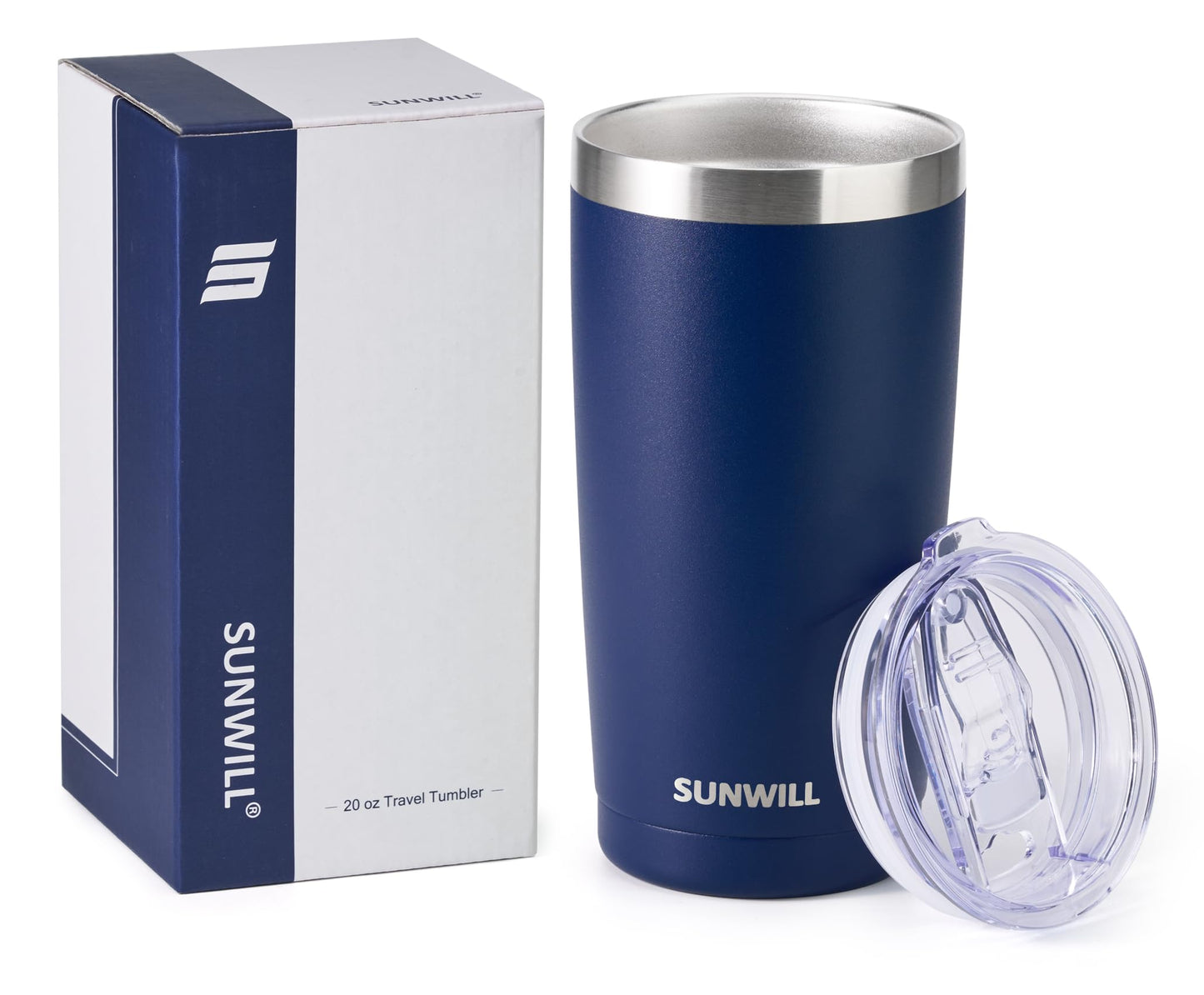 SUNWILL Travel Coffee Tumbler 20 oz, Insulated Mug with Lid, Stainless Steel Cup for Outdoor, Powder Coated Navy