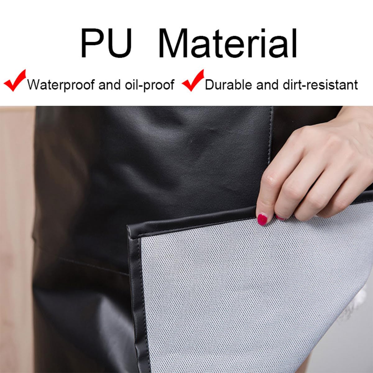 GEMBITYFUL Waterproof Aprons for Men Women with Large Pockets PU Material Waterproof Oil-proof and Dust-proof Apron Black