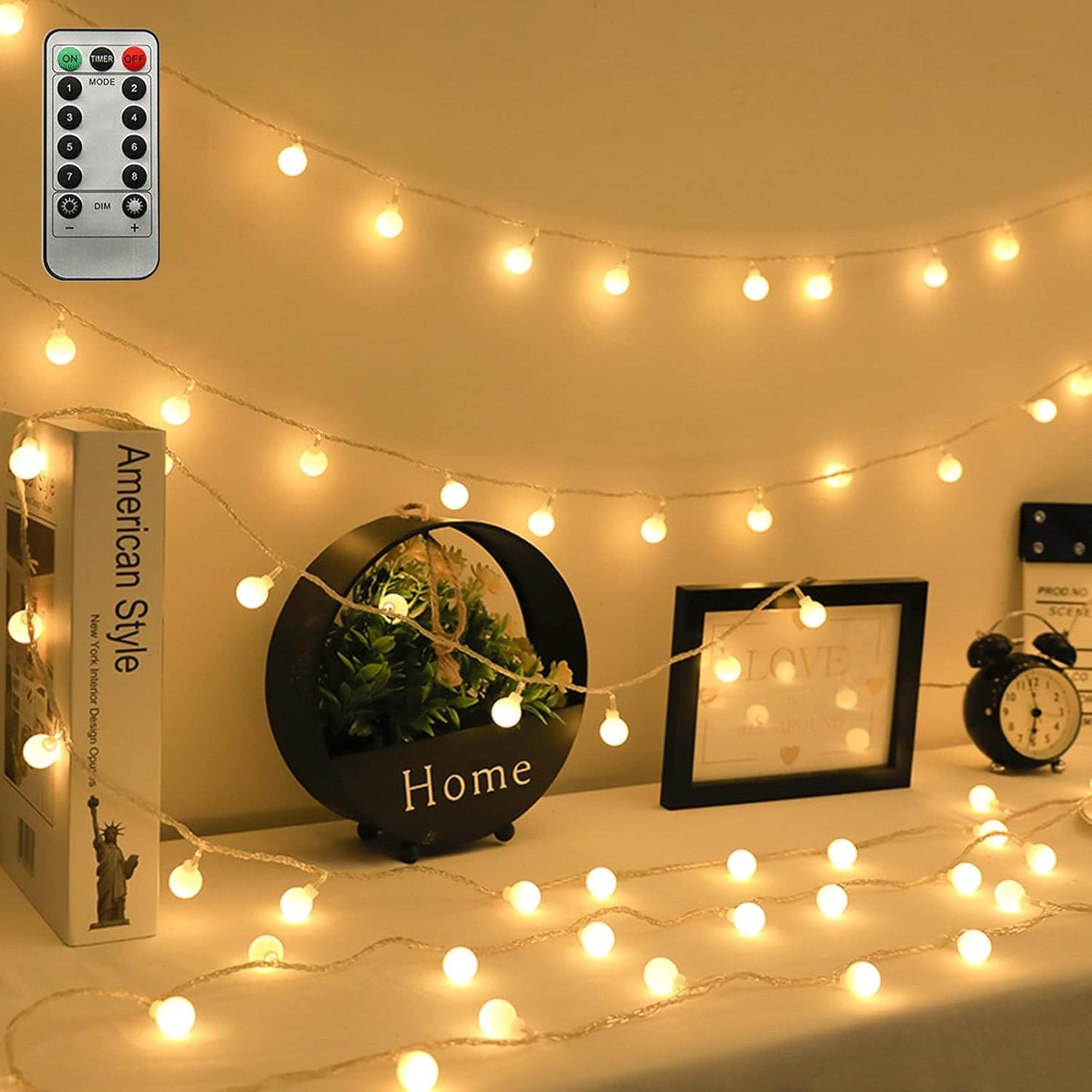 ZIMINGU LED Ball String Lights - 19.6FT 40 LEDs Waterproof Fairy Lights with Remote Control | Warm White Decor for Parties & Weddings