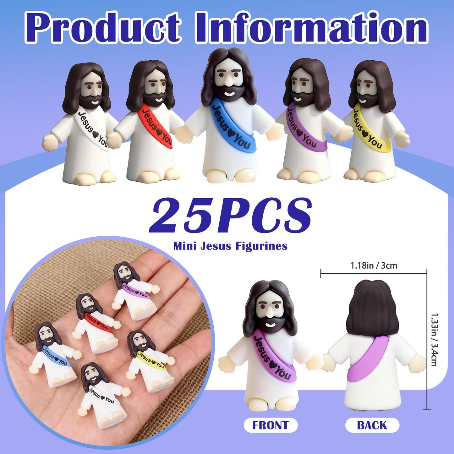 Lffdsmss 25 PCS Little Jesus Figures,Original Design Mini Jesus Figurines in Bulk,Jesus Loves You Religious Figures for Religious Party Favors, Baptism Gifts,Easter Egg Stuffers