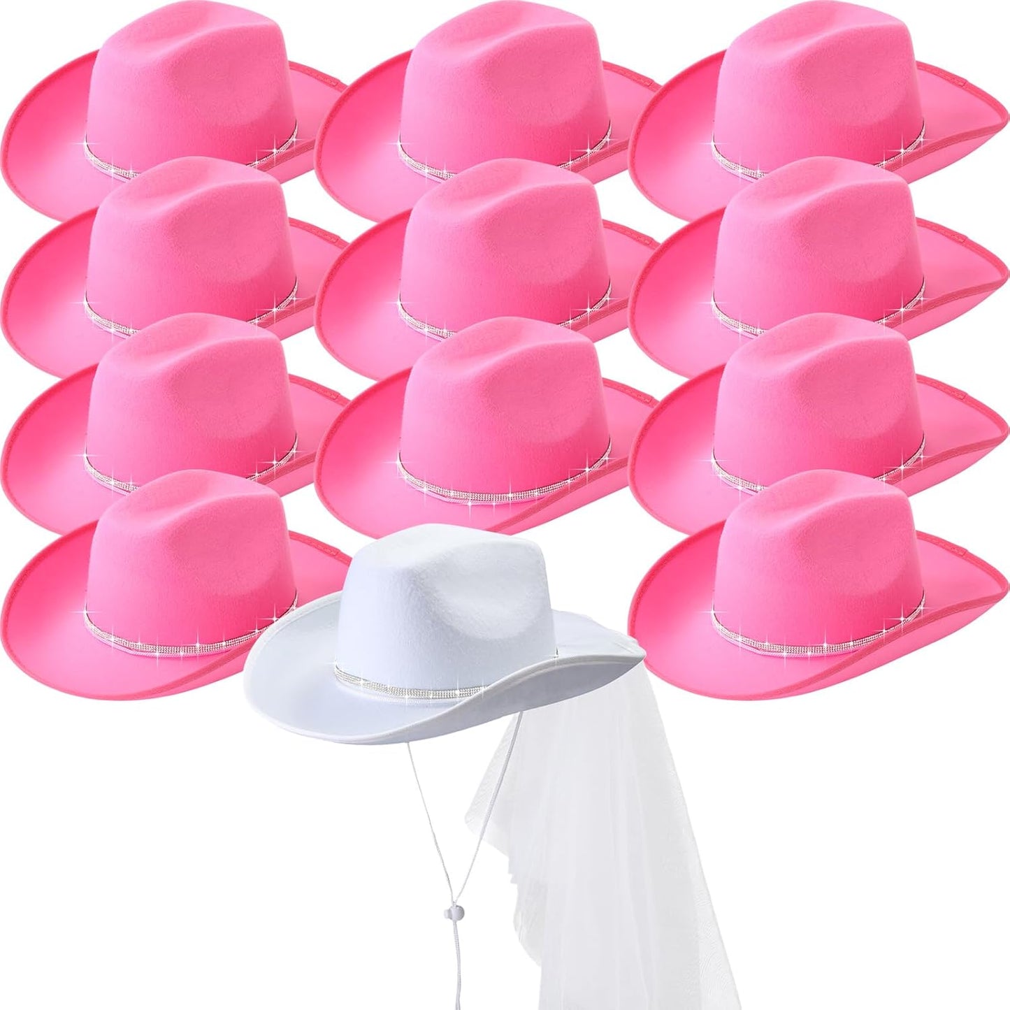 Unittype 12 Pcs Women Cowgirl Cowboy Hats Bachelorette Cowboy Hats for Bridal Shower Wedding Engagement Halloween Cosplay