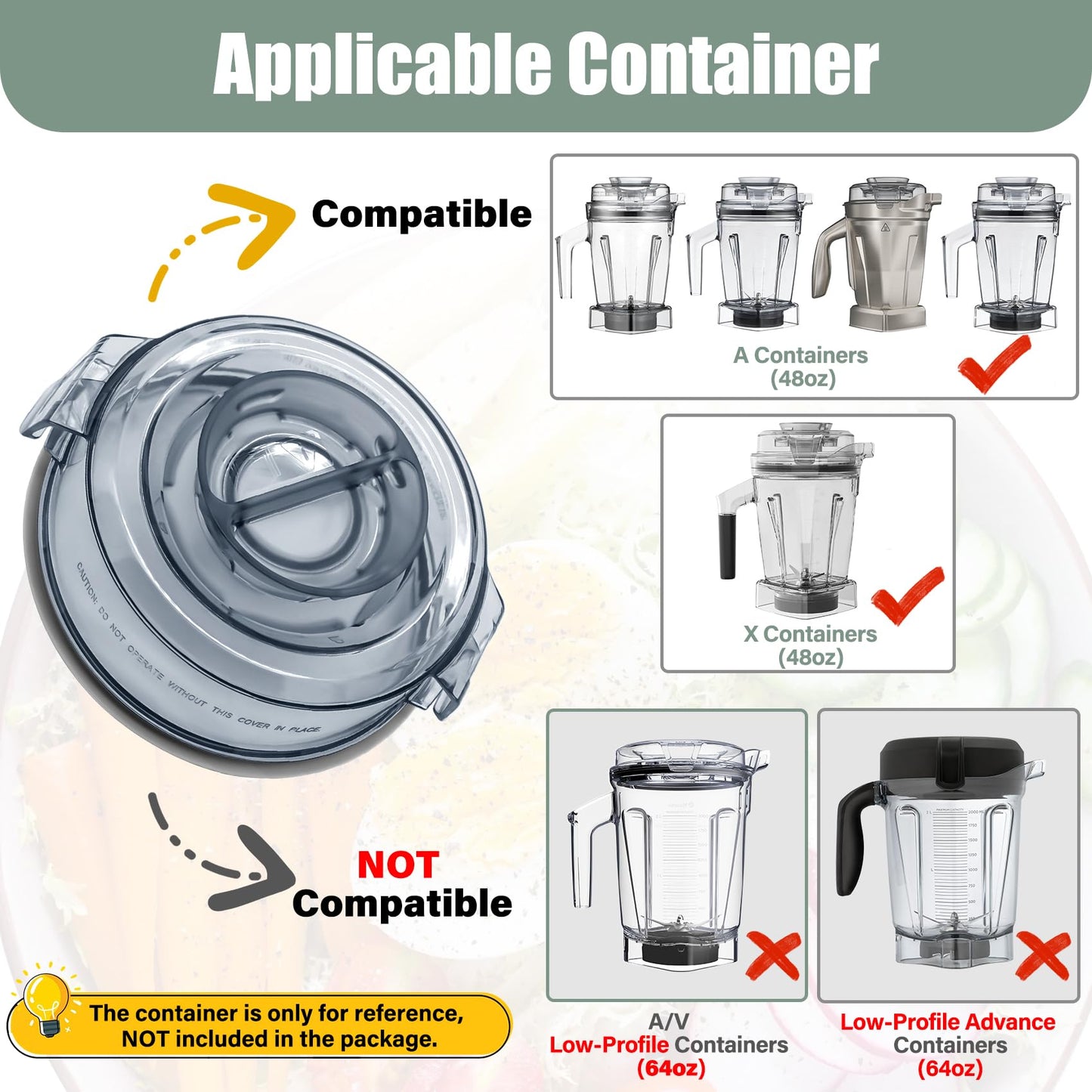 WSEYU Replacement Lid Compatible with 48 oz Container A3500 A2500 A3300 A2300, Top Cover Replacement for X Blender X2 X4 X3 X5 Pitcher 48oz with Self-Detect, BPA Free