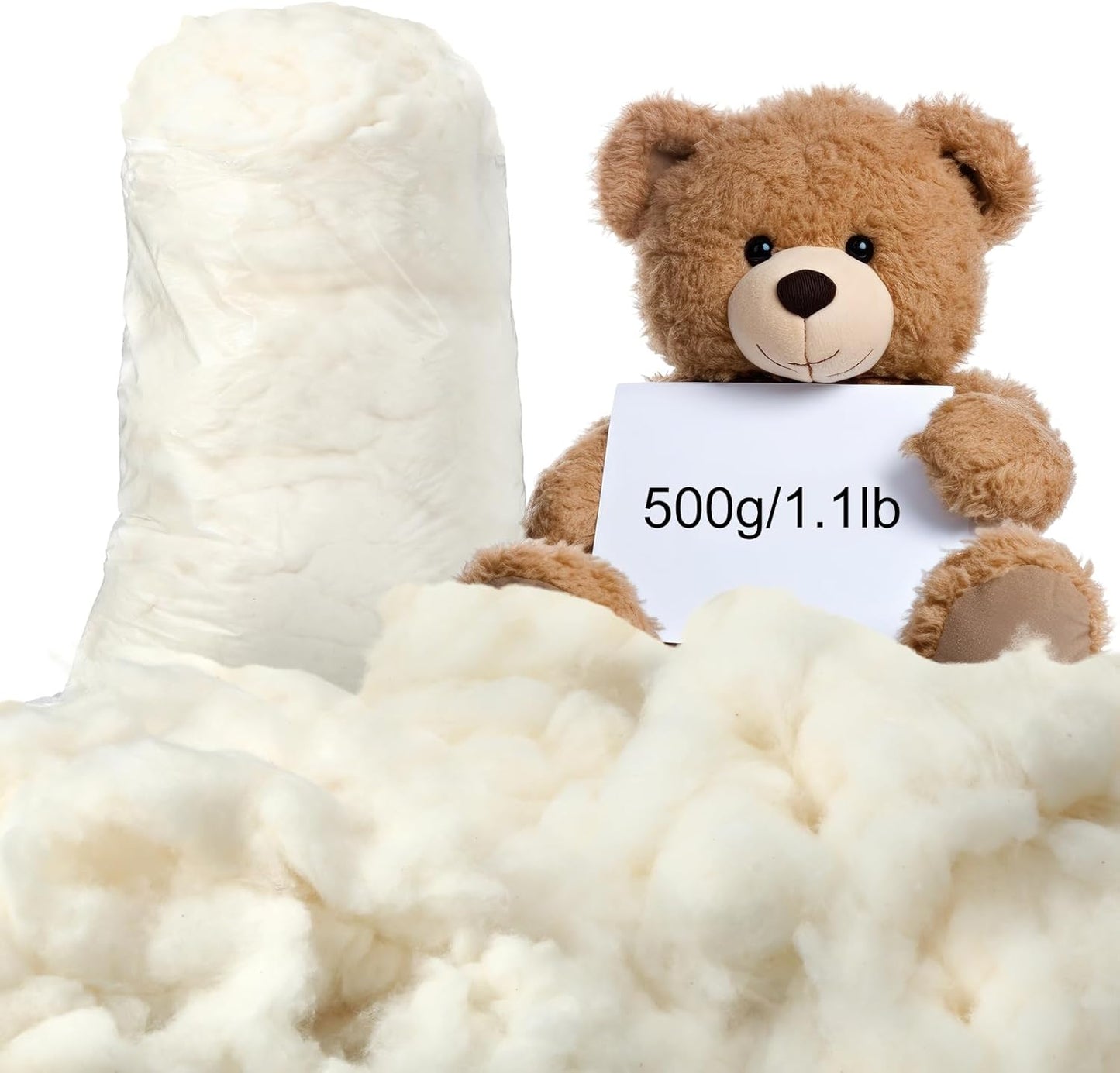 Wesnoy Cotton Stuffing - 500g Natural Fiber Filling for Stuffed Animals & Cloud Decor