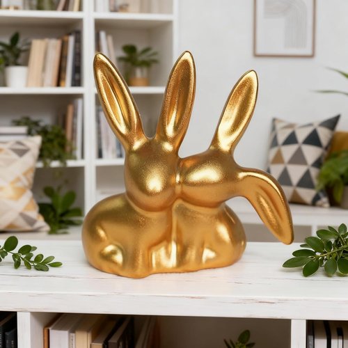 Golden Couple Bunny Figurine - Unique Resin Statue for Home & Office Decor | Perfect for Easter, Christmas & More