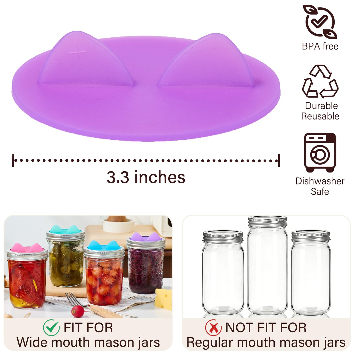 Wingcases Fermentation Lids Silicone Waterless Airlock, Suitable for Wide Mouth Mason Jars - For Making Pickled and Fermented Probiotic Foods, 4 Pack, Translucent Colors