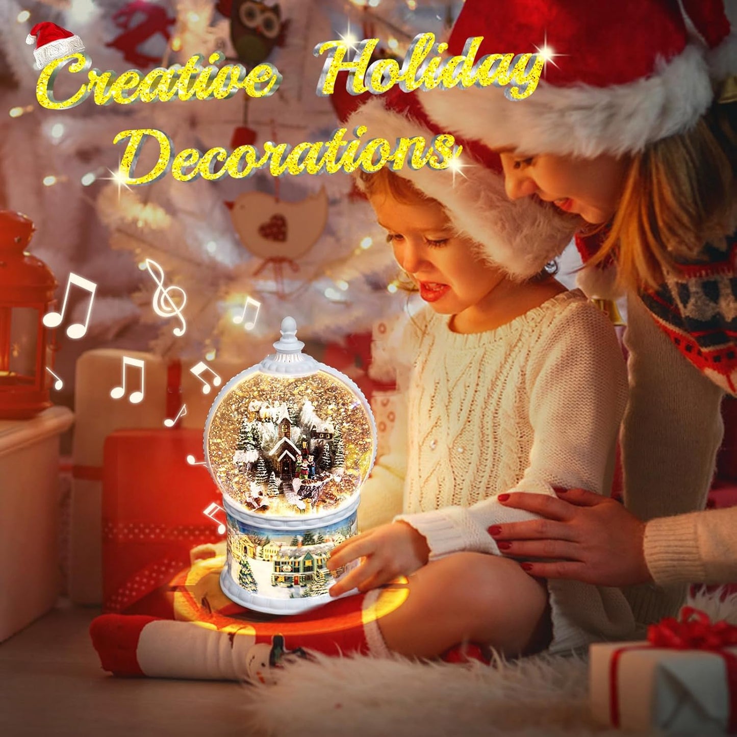 Skiennix Large Christmas Snow Globe - Rotating Santa Train Scene | 10.2-Inch Music Box with 8 Melodies & Timer