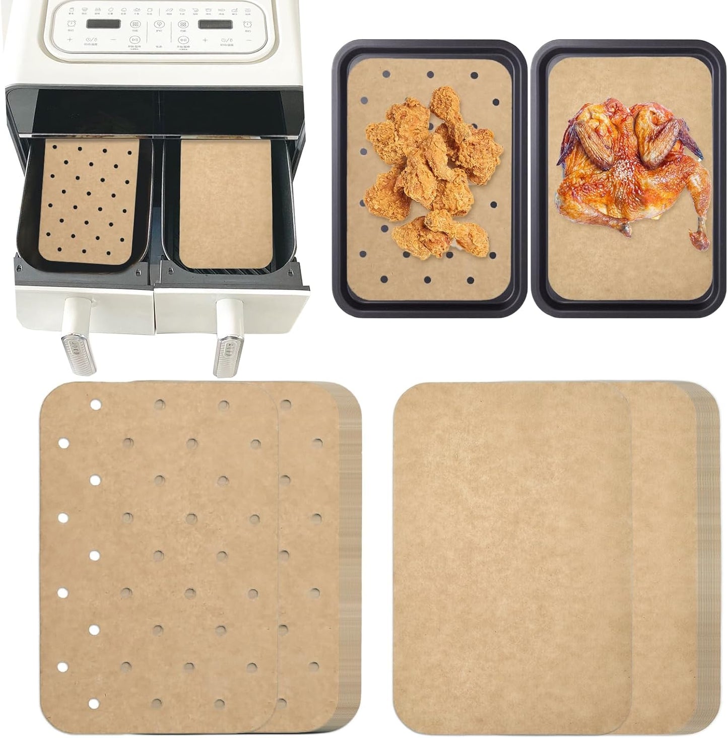 Skiennix Air Fryer Liners - 200 Disposable Non-Stick Parchment Sheets for Ninja Dual Foodi | Rectangular Design