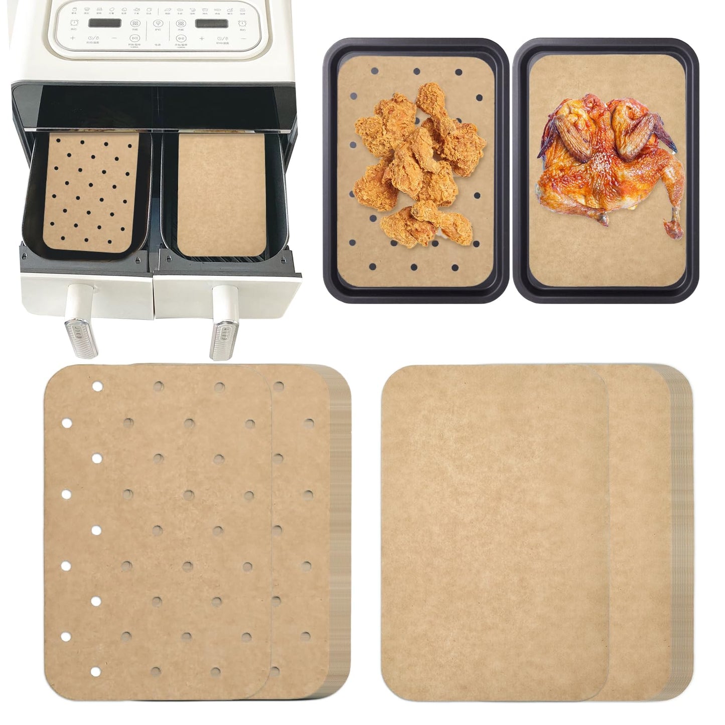 200 Sheets Air Fryer Liners Disposable Parchment Paper Compatible with Ninja Dual Foodi Air Fryer Toaster Ovens Rectangular Non-Stick Perforated Parchment Paper Double Basket for Air Fryer Accessories