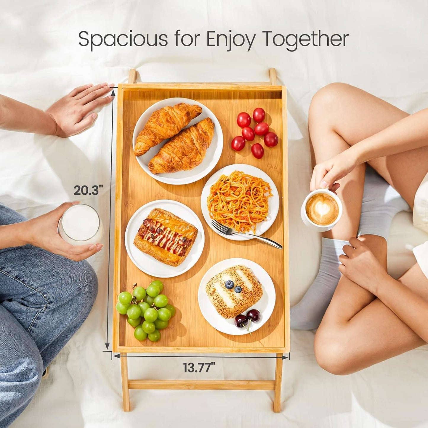 Pipishell Bamboo Bed Tray Table - Large Folding Breakfast Tray for Laptop, Snacks & Reading