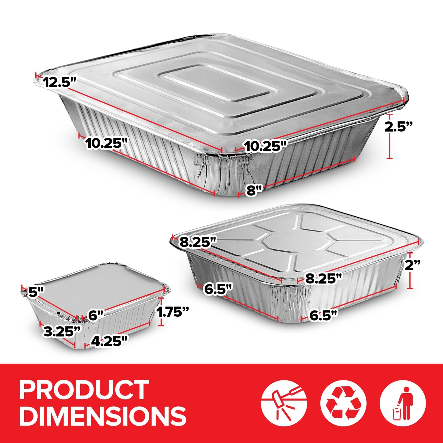 Stock Your Home Disposable Foil Pans with Lids (Set of 40) Heavy Duty Aluminum Pans with Lids (20) 9x13, (10) 8x8, (10) 1-Lb Baking Tins with Covers for Cooking, Heating, Storing, Holiday Dinner Meals