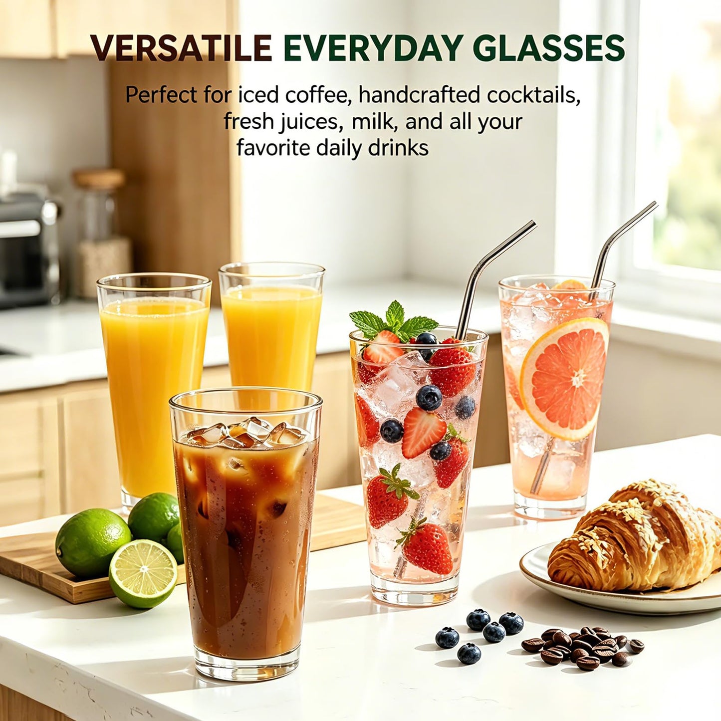 QAPPDA Glass Cups 17 oz, Clear Drinking Tumblers For Home,Highball Glass Drinking Glasses For Beverages,Cocktail Glass,Large Water Cups Drinking Cups Juice Glass Beer Cups 12 Pack KTY1804…