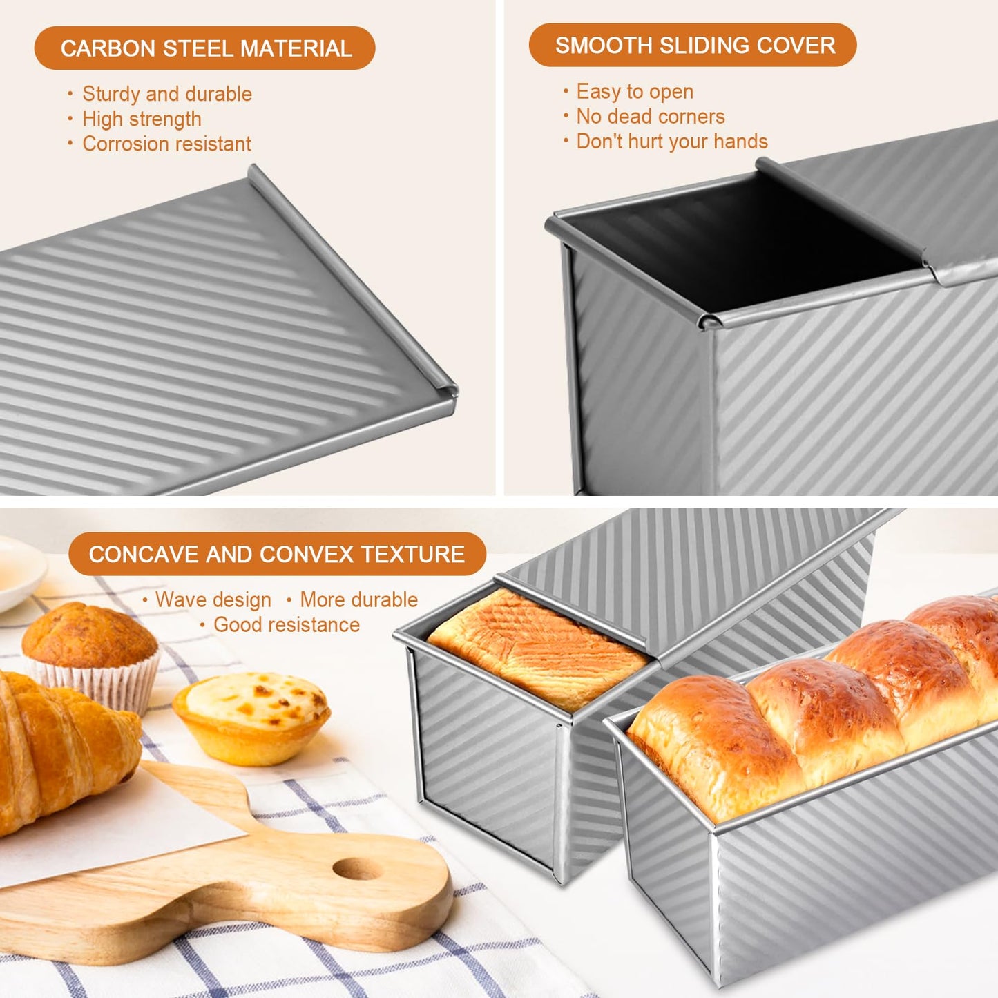 Dipanist 2.2lb Pullman Loaf Pan with Lid, Nonstick Carbon Steel Square Bread Pan for Baking Shokupan, Sandwich, Pain de Mie & Sourdough – Includes 6 Bonus Tools