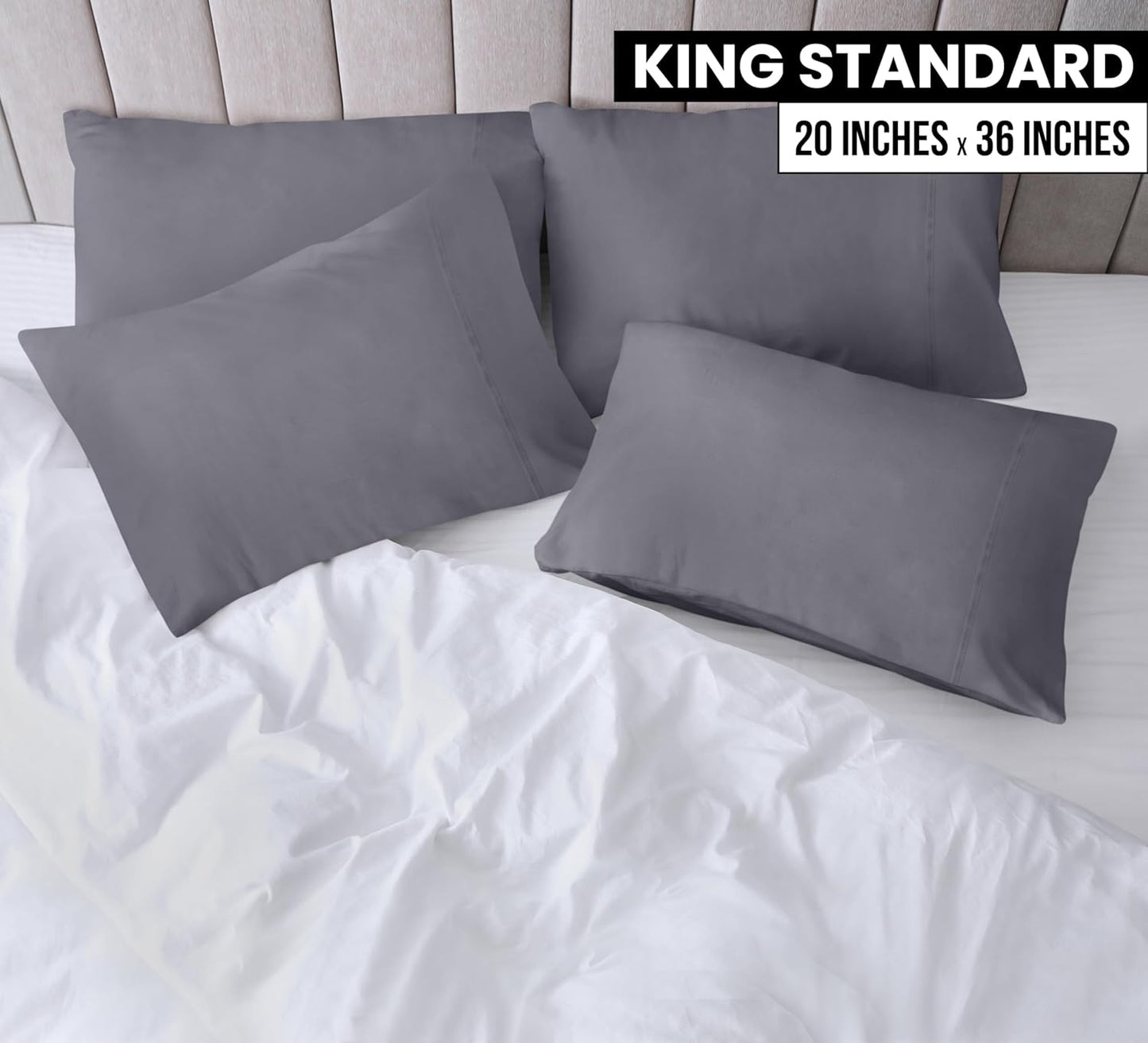 Utopia Bedding King Pillow Cases - Soft Brushed Microfiber - 4 Pack, 20 X 36 Inches | Fade Resistant, Grey
