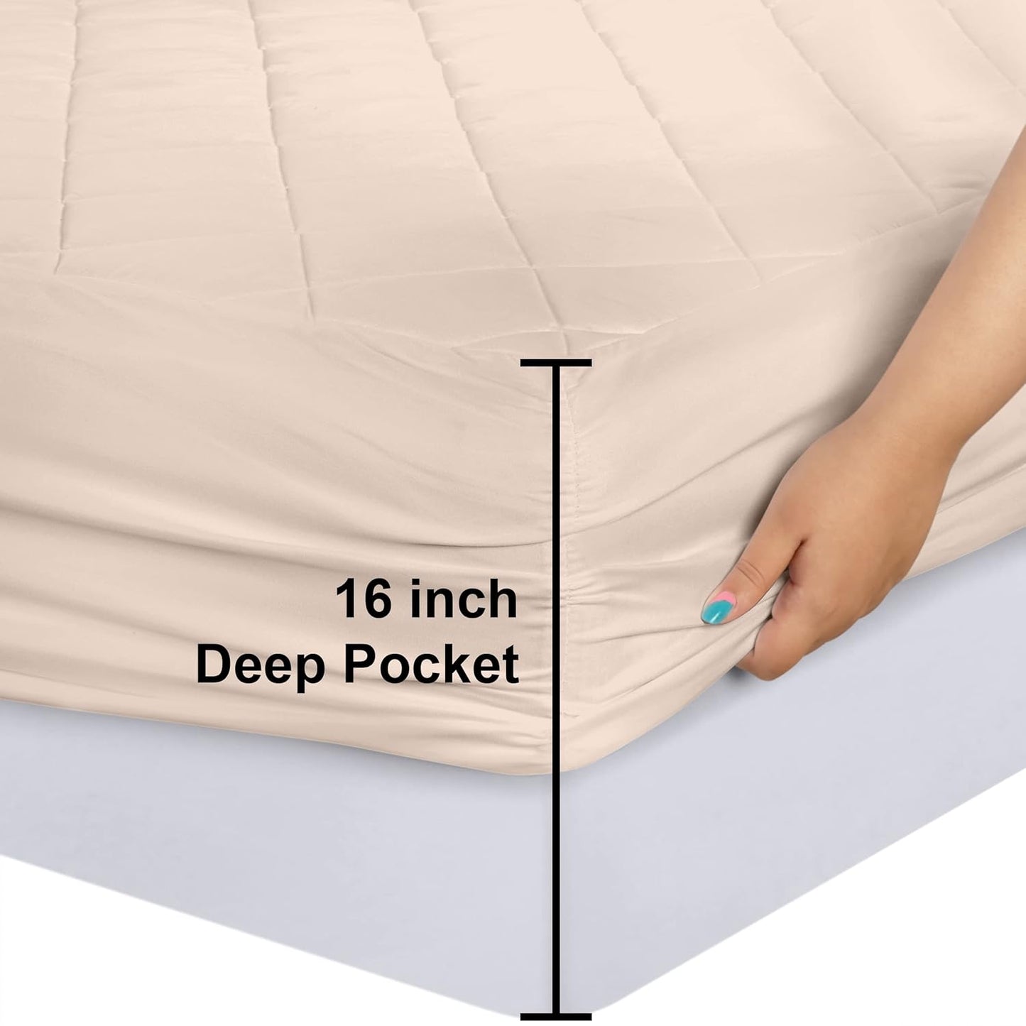 Utopia Bedding Quilted Fitted Mattress Pad - Twin Size Deep Pocket Protector | Machine Washable Beige