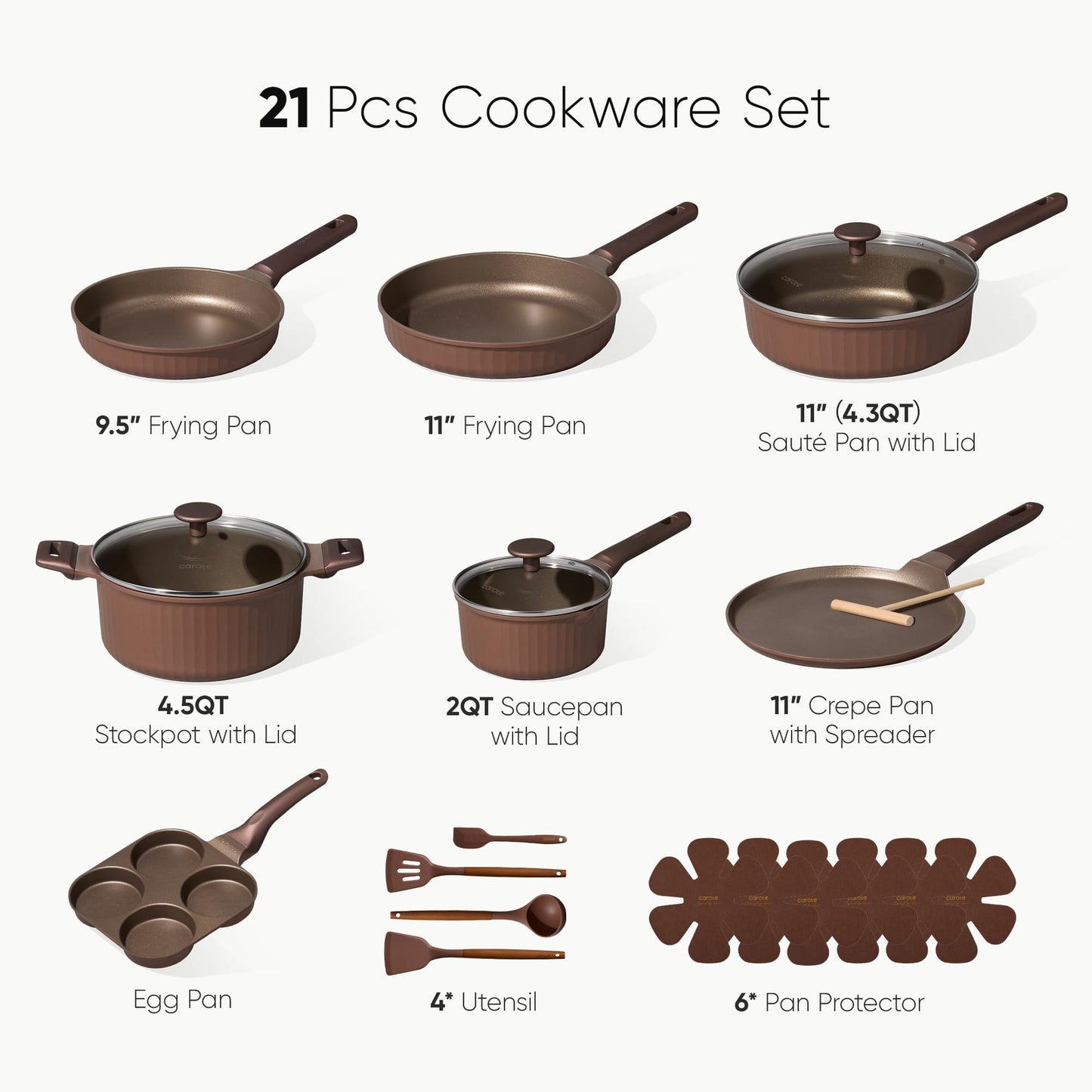 CAROTE Pots and Pans Set Non Stick, Cookware Sets Nonstick 21 pcs Kitchen Pot & Pan, Induction cookwasre Compatible with Crepe Frying Pan PFOA/PFOSFree