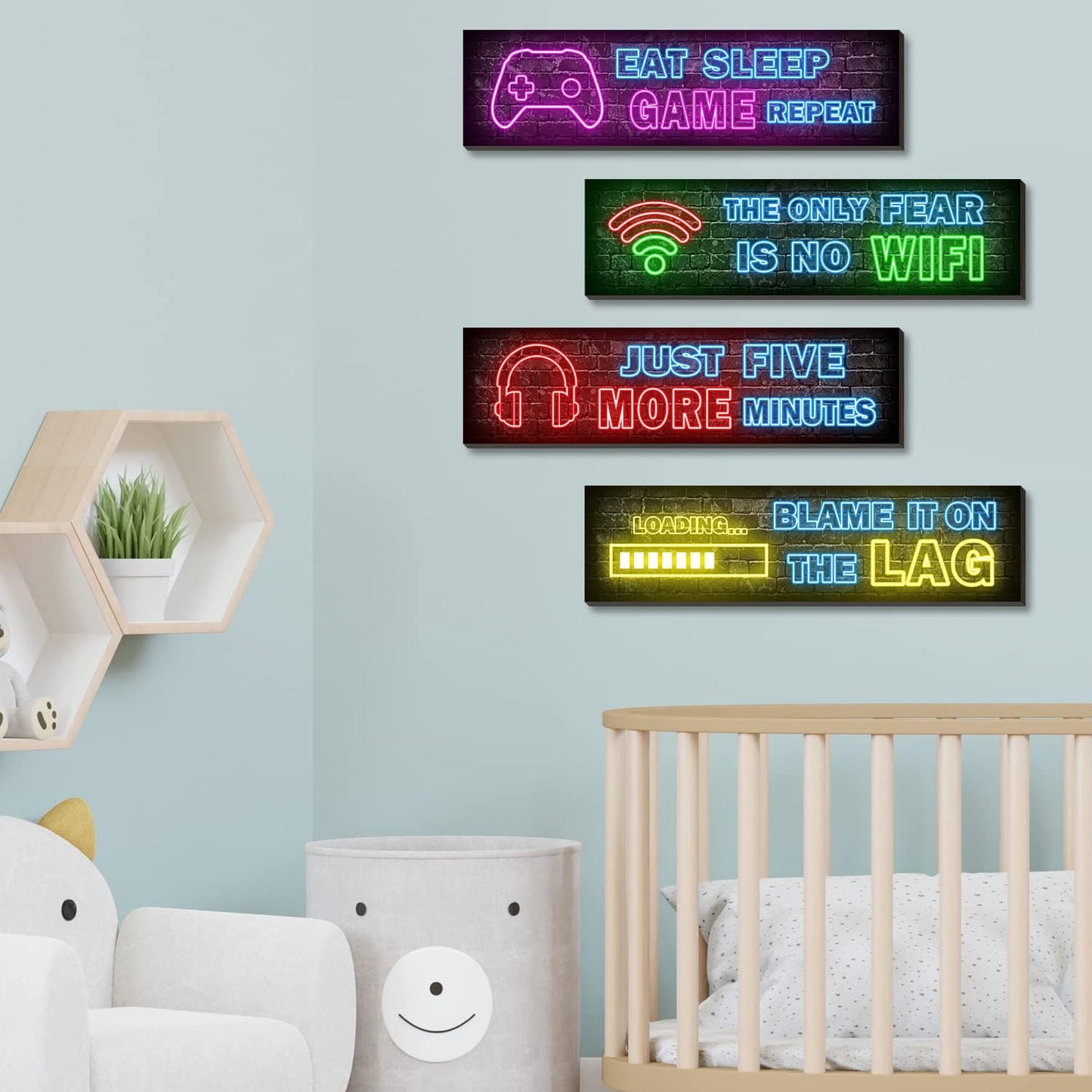 Skiennix Neon Gaming Posters - 4 Pcs Set for Teen Boys' Room | Vibrant Wall Art Decor