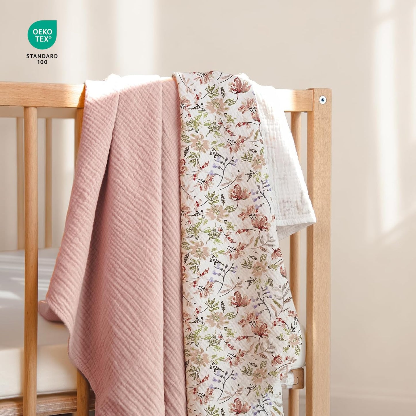LuluMoon Muslin Swaddle Blankets - Soft Floral Print Receiving Blankets for Newborn Girls | Pink