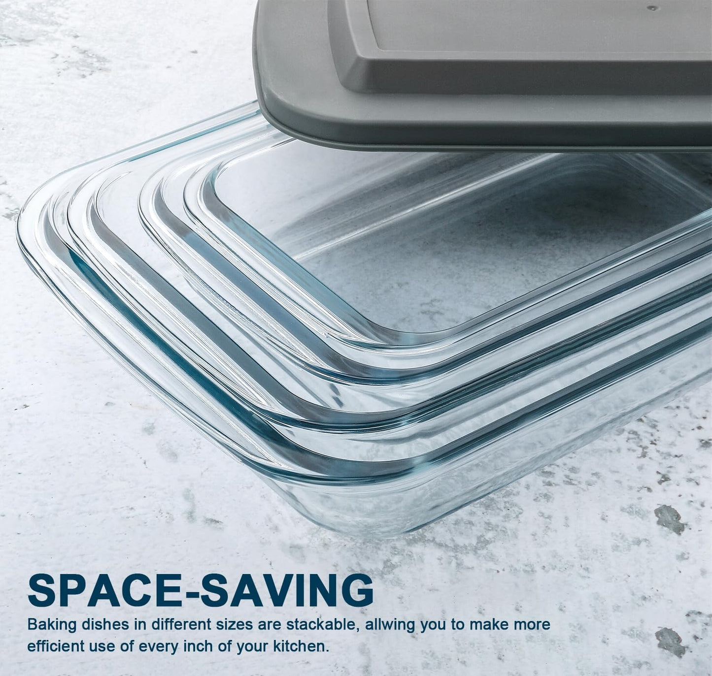 Skiennix 8-Piece Deep Glass Baking Dish Set - Rectangular Bakeware with Lids for Lasagna & Leftovers | Gray