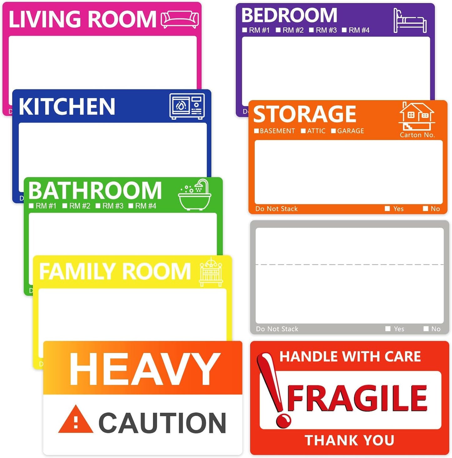 Skiennix Large Moving Labels - 400 PCS Color-Coded Stickers for Packing Boxes | Writable Notes Areas