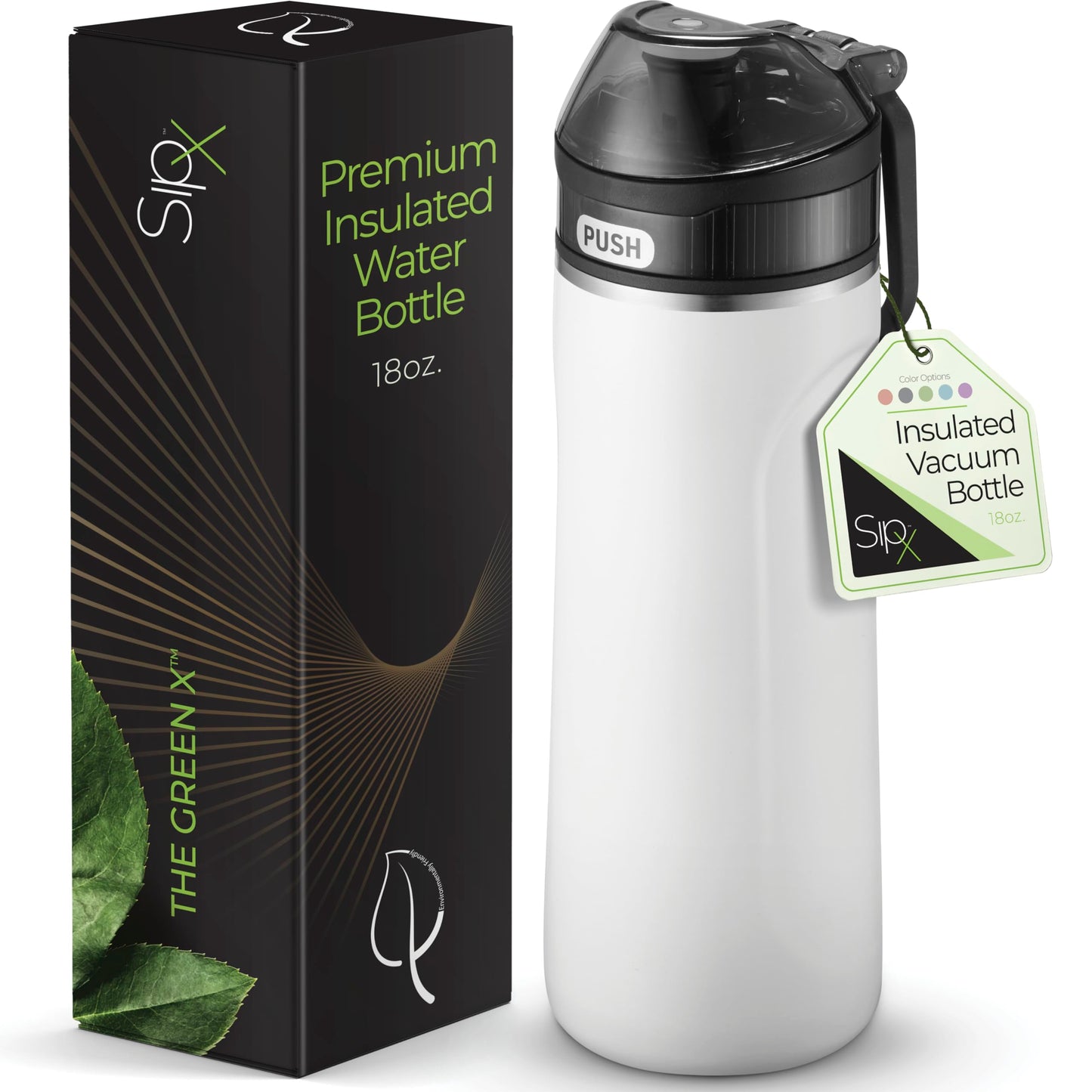 SipX™ 18 oz Premium Stainless Steel Water Bottle with Straw Lid – Triple Insulated, Leakproof, BPA-Free – Slim, Durable Bottle for School, Gym, Office – White