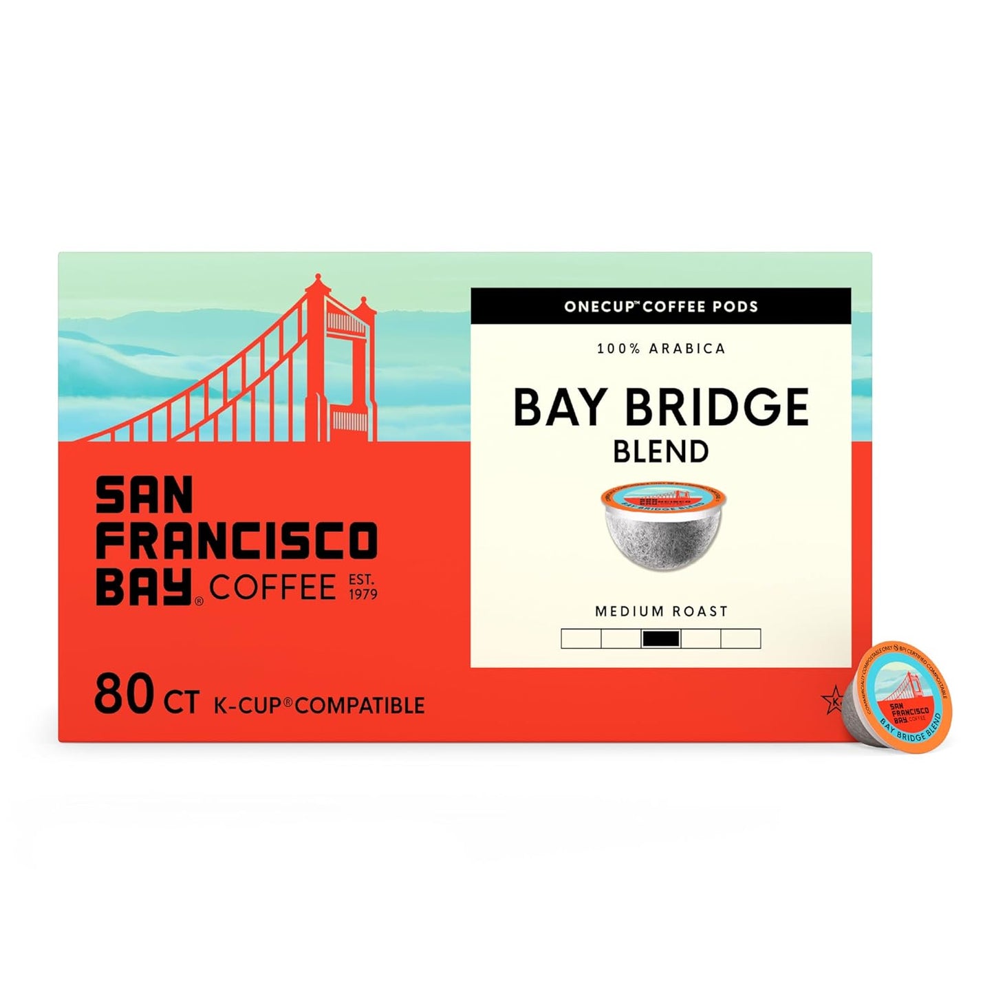 San Francisco Bay K-Cup Coffee Pods - Bay Bridge Blend | Medium Roast, 80 Count, Compostable