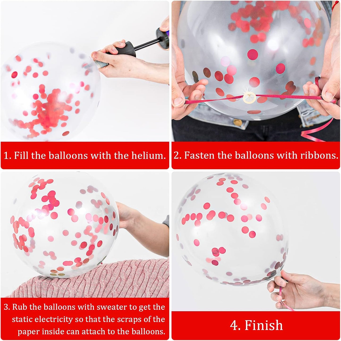 Whaline Graduation Party Balloons Set - 60 Pcs with Confetti & Grad Cap Designs | Red & White