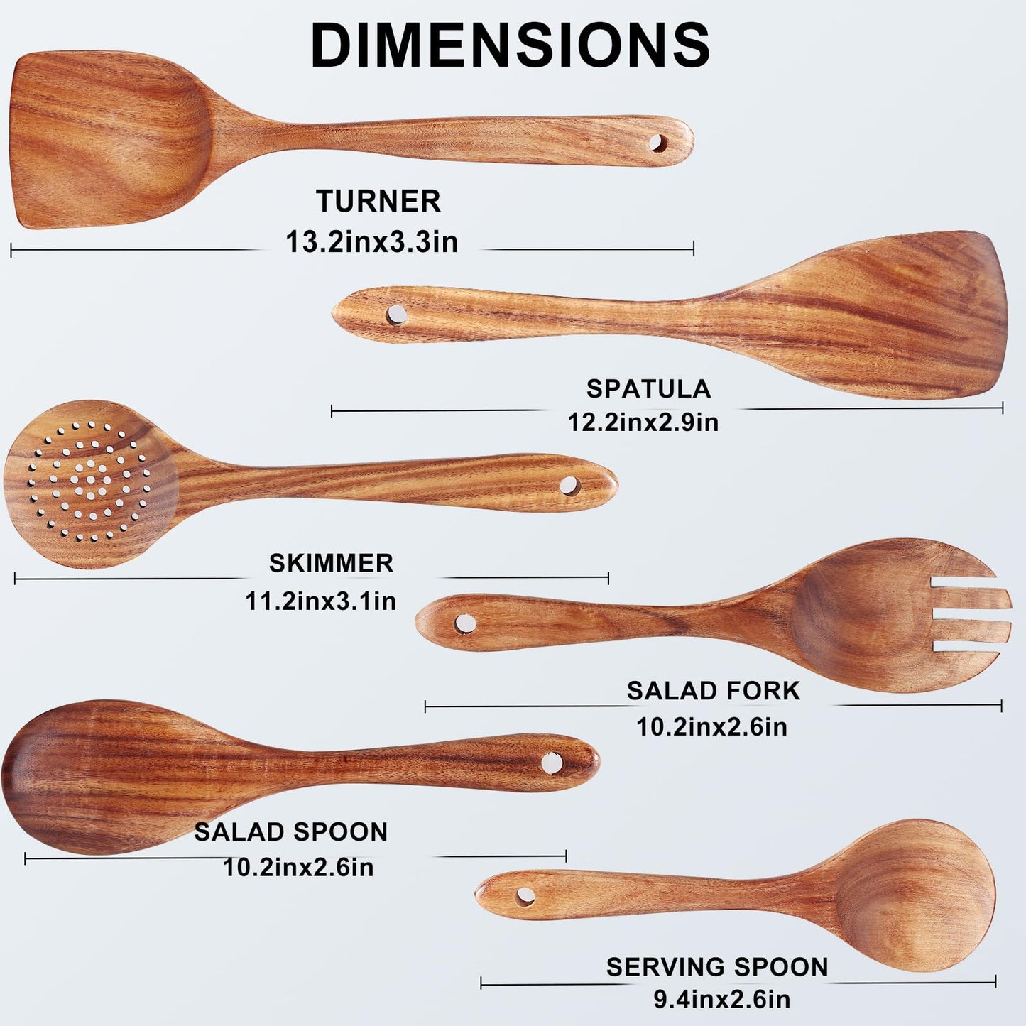 6 Pack Wooden Spoons For cooking – Heat-Resistant Wood Spatula with Comfort Grip, Lightweight Kitchen Cooking Utensils set, wood Spoon utensil Set Perfect for Non-Stick Cookware