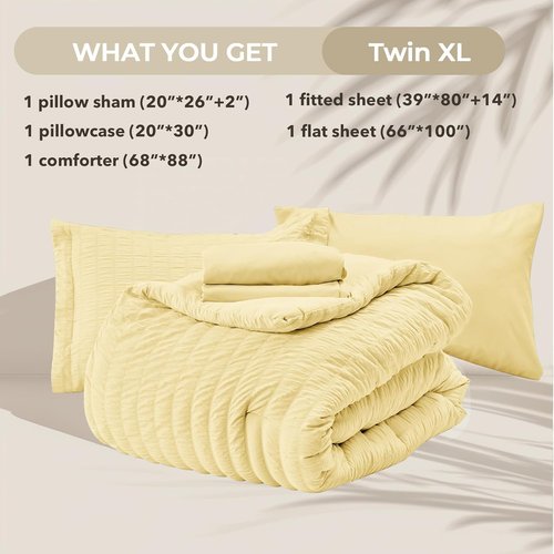HYMOKEGE Twin XL Comforter Set - Luxury 5-Piece All-Season Bedding in Yellow Seersucker