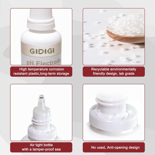 GIDIGI pH Electrode Storage Solution, 4-Pack 30ml pH Probe Solution for pH Meter and ORP Meter, 3 MOL KCL Electrode Filling/Storage Solution for Laboratory and Industrial Use