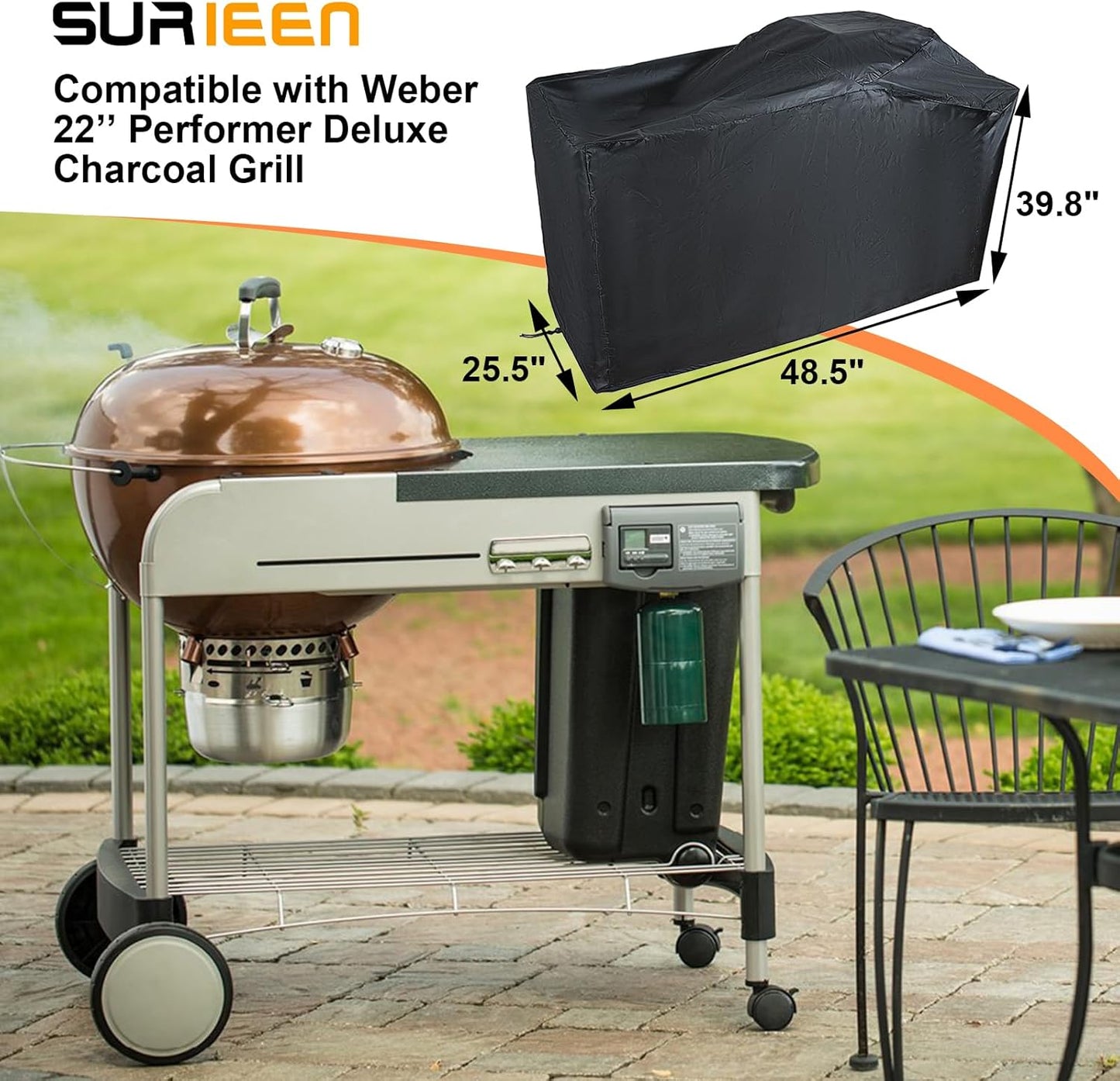 Weber 7152 Grill Cover - Waterproof & Fade Resistant for 22" Performer Deluxe | Premium Charcoal Protection