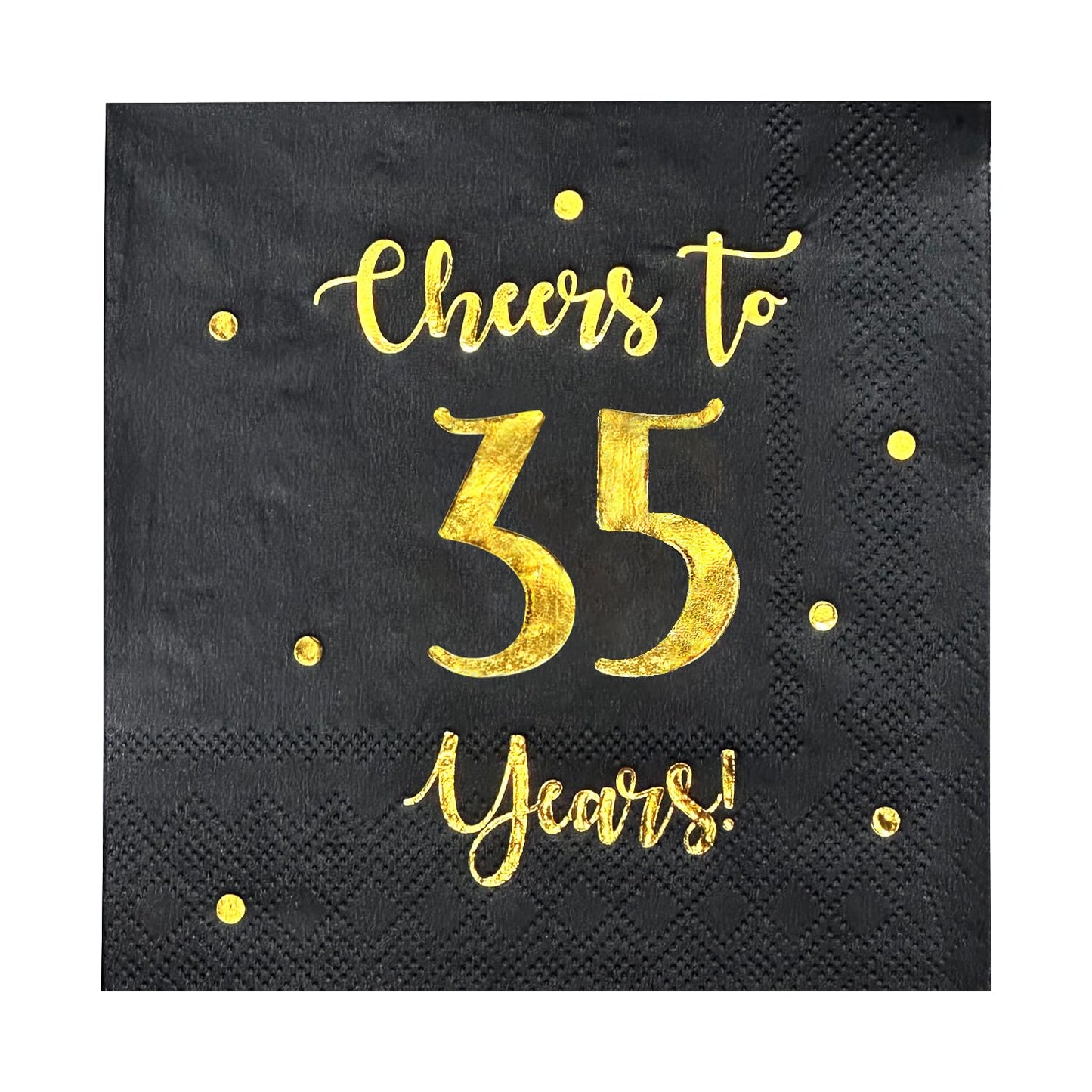 Cheers to 35 Years Cocktail Napkins | Happy 35th Birthday Decorations for Men and Women and Wedding Anniversary Party Decorations | 50-Pack 3-Ply Napkins | 5 x 5 inch folded (Black)