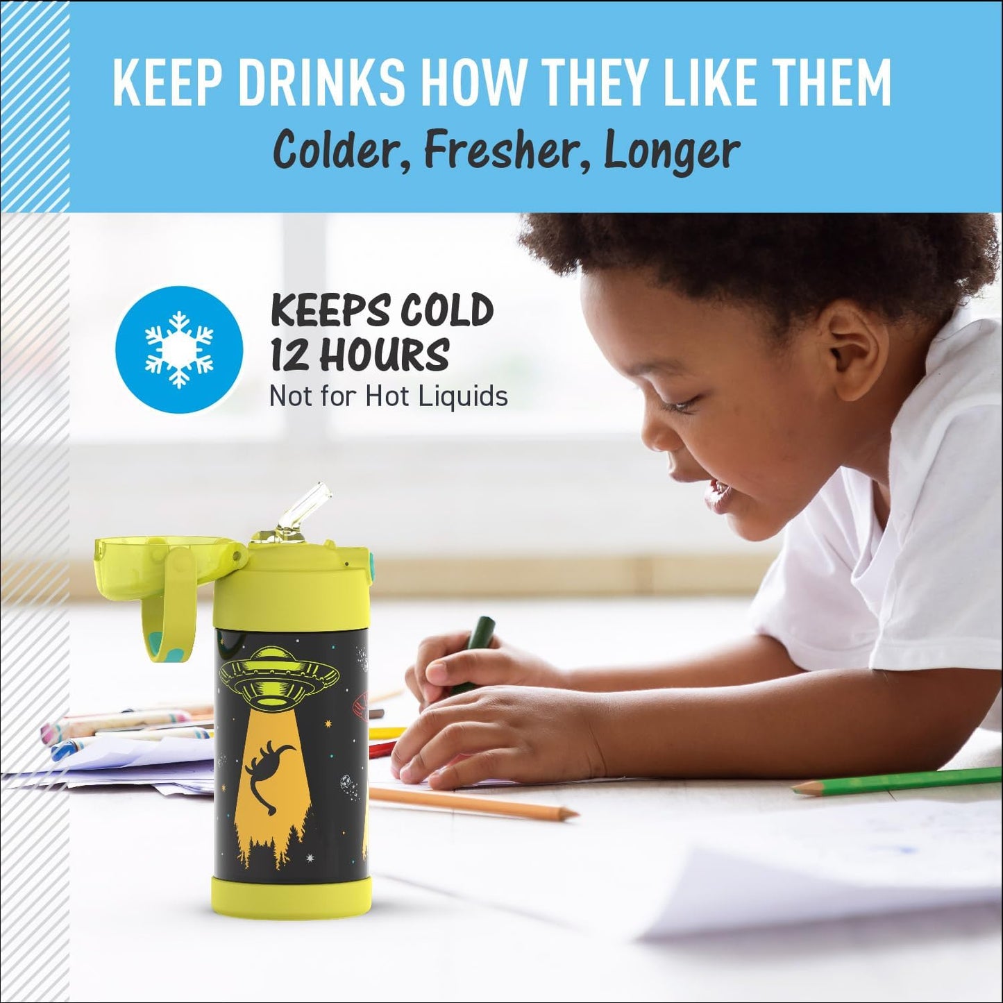 THERMOS FUNTAINER Water Bottle - 12 Ounce Stainless Steel Vacuum Insulated Kids Bottle with Straw