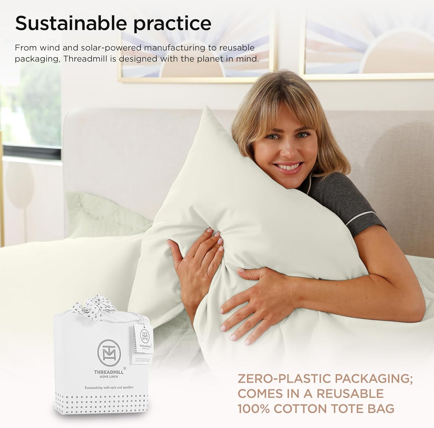Threadmill Luxury Supima Cotton Sheets - 1200 Thread Count Soft 100% Cotton | Full Size Ivory Bed Set