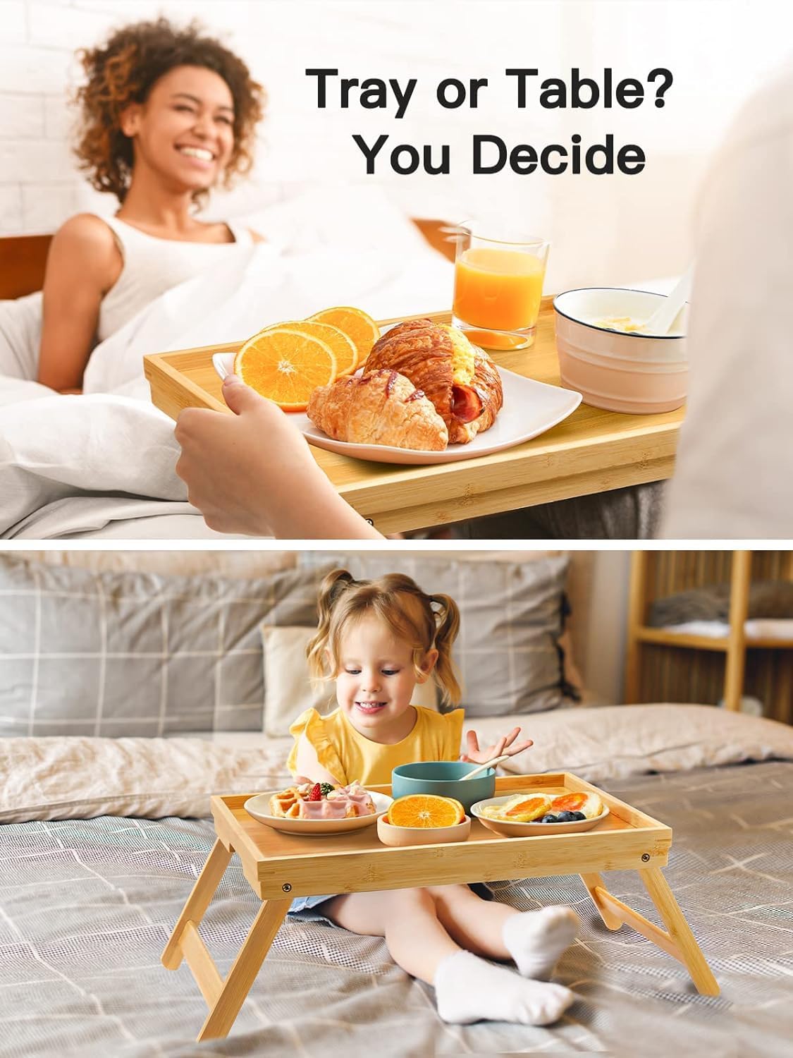 Pipishell Bamboo Bed Tray Table - Foldable Legs for Breakfast, Laptop Use | Versatile Snack Tray