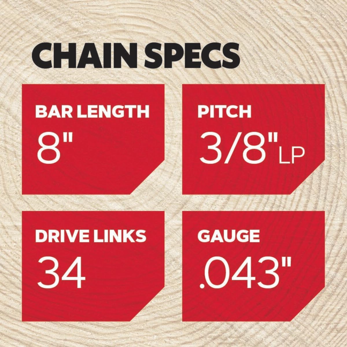 Oregon R34 AdvanceCut Chainsaw & Pole Saw Chain - 8" Guide Bar, 34 Drive Links, 3/8" Low Profile, .043" Gauge