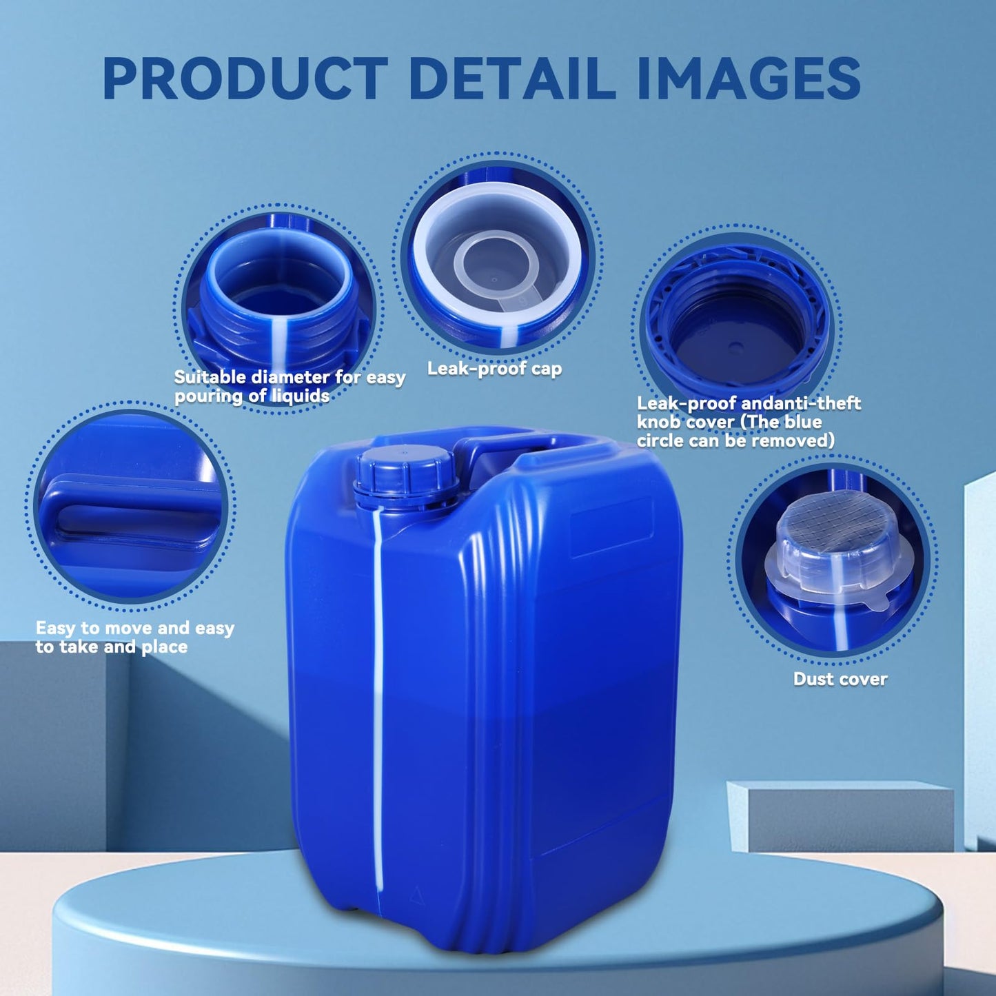 UMETASS Hdpe Carboy Plastic Jar 2 Pack 2.6 Gallon Water Storage Containers - Blue Plastic Jerry can with Sealed Inner Lids & Transparent Level Lines, Perfect for Home & Emergency Supplies