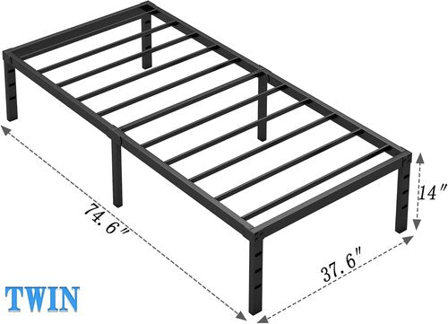 Jeton Metal Bed Frame - Twin Size Sturdy Mattress Foundation with Storage Space | Easy Assembly, Black, 14 Inch