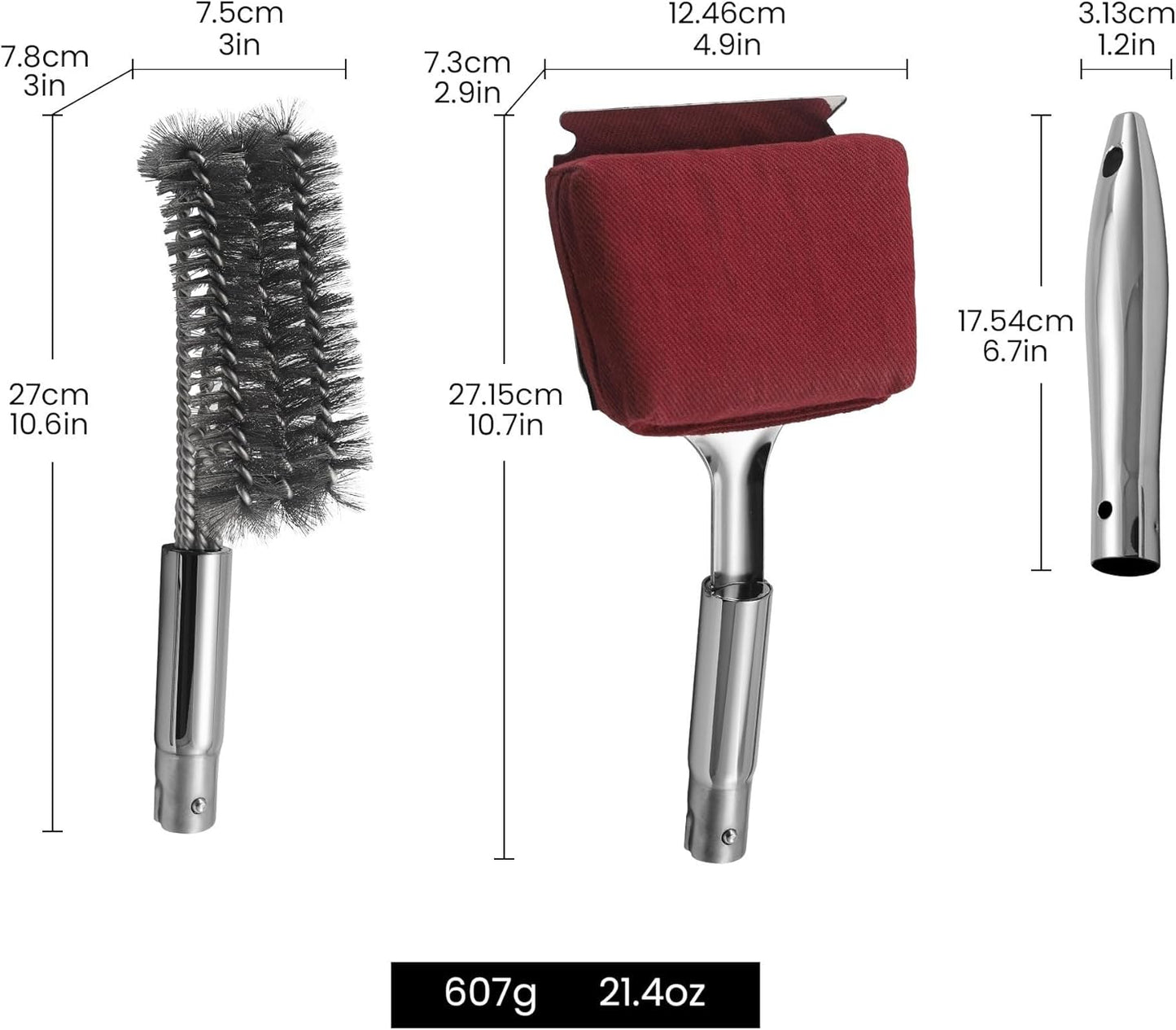 Skiennix 2-in-1 Stainless Steel Grill Brush Kit - Interchangeable BBQ Brush & Griddle Scraper with Fire-Resistant Sponge | Dishwasher Safe BBQ Cleaner