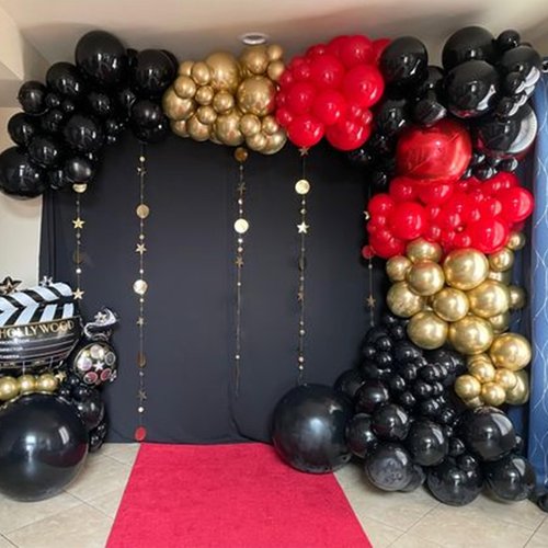 HILAVO Red Black and Gold Balloons, 60Pcs 12 Inch Red and Black Gold Party Balloons Casino Theme Party Decoration for Graduation New Year Casino Movies Night Festival Birthday Party Decorations