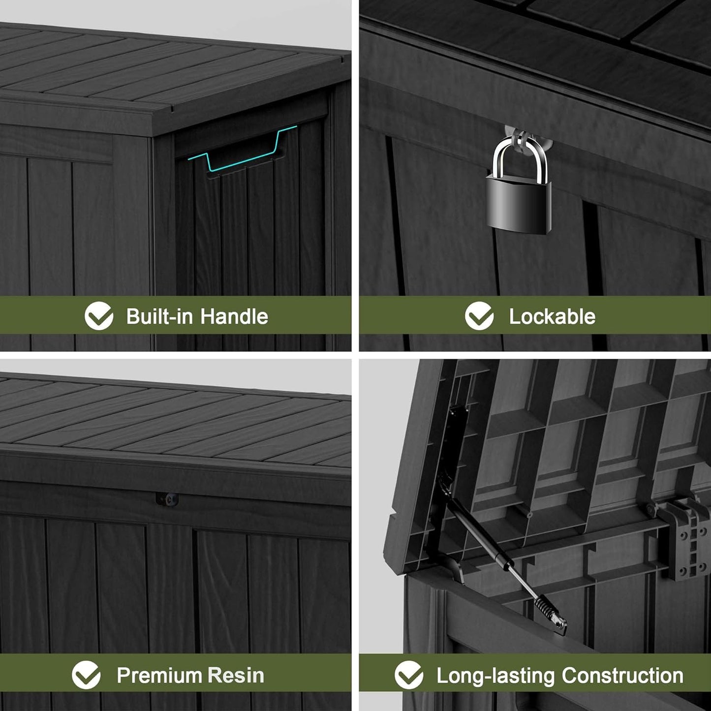 Skiennix 150 Gallon Outdoor Deck Box - Lockable Waterproof Storage for Garden Tools & Cushions | Black
