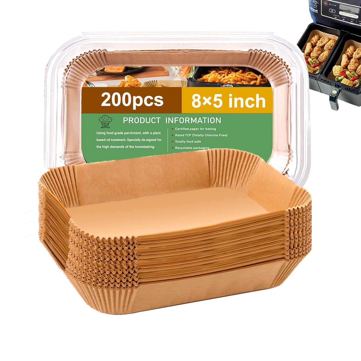 Rectangle Air Fryer Liners for 6 Quart Dual Basket, Ninja double Dual Liners Disposable, 200Pcs Rectangular Parchment Paper Liner for COSORI 9Qt Double Air Fryer with 2 Baskets