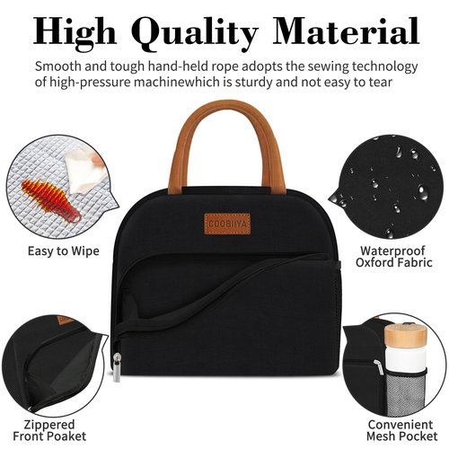 Coobiiya Lunch Box Lunch Bag for Women Men,Reusable Cute Lunch Pail bag,Leakproof,Insulated LunchBox Tote Compact 10L, Cooler Lunch Container for Work Travel Office (Black)