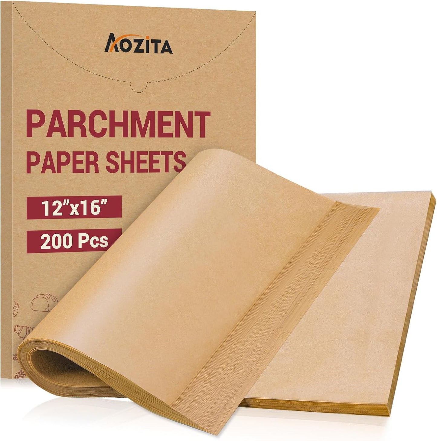 Skiennix Unbleached Parchment Paper Sheets - 200 Pcs, 12x16 Inch, Non-Stick for Baking & Cooking