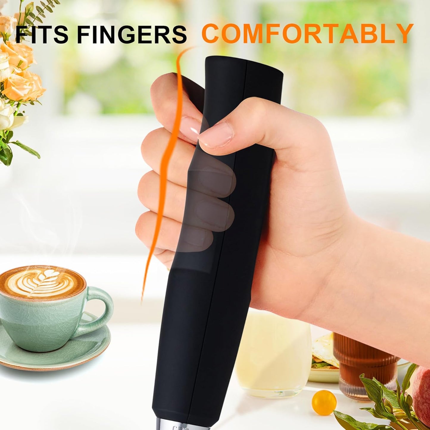 YUSWKO Handheld Milk Frother Wand - Rechargeable Electric Whisk with 3 Heads & 3 Speeds | Perfect for Latte, Cappuccino & Hot Chocolate