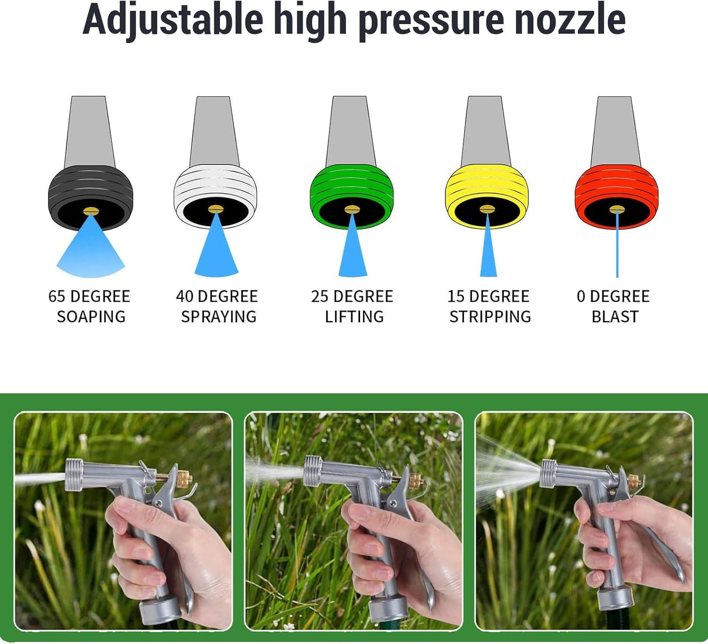 Skiennix Heavy Duty Metal Garden Hose Nozzle - Adjustable Spray Patterns for Lawn, Car & Pet Care