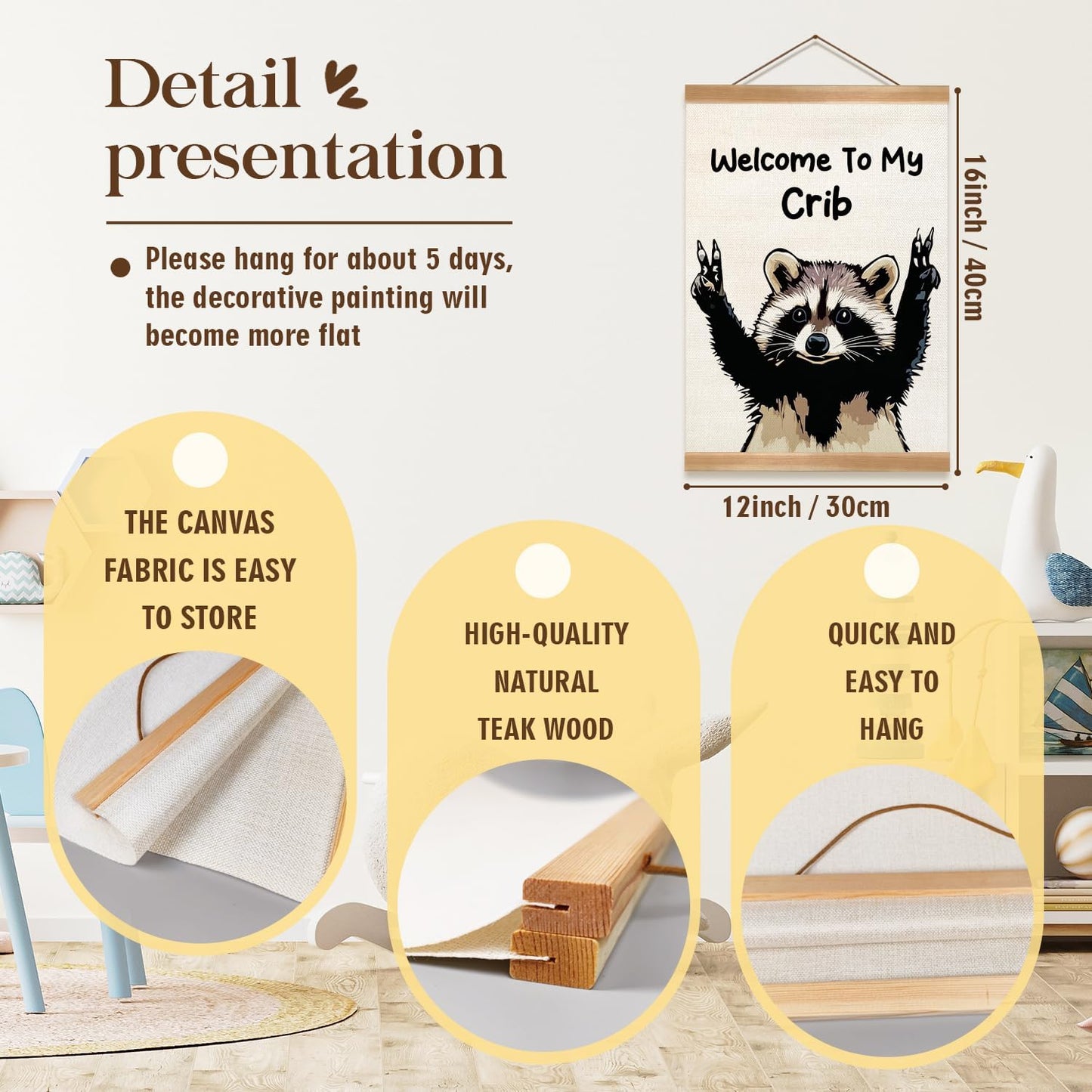 ZTGDA Raccoon Wall Art - Funny Welcome to My Crib Poster for Man Cave, Nursery, or Bedroom Decor