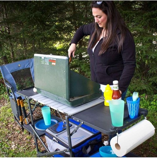 GCI Outdoor Slim-Fold Cook Station - Portable Folding Kitchen Table with Heat Resistant Top & Storage Rack for Camping